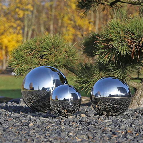 CLGarden 3er Set Kugeln aus Edelstahl 3 Edelstahlkugeln 15cm 20cm und 25cm V2A Stahl für Garten Deko Gartenkugeln