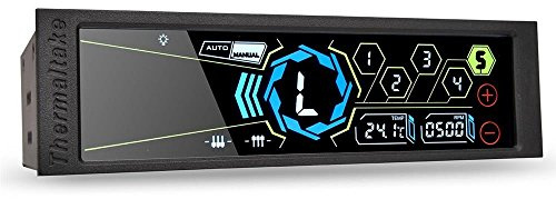 Thermaltake AC-010-B51NAN-A1 Controlador de Velocidad de Ventilador - Ventilador para Caja de Ordenador (Negro, 0-9990 RPM, De plástico, Acero, Tocar, 0-90 °C)