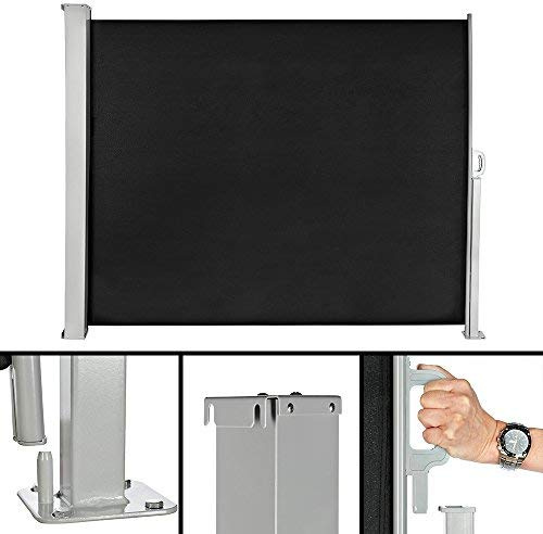 Melko Seitenmarkise ausziehbar 180x300 cm Sichtschutz Balkon Schwarz | Gewebe 180 g/m² UV-beständig und reißfest, automatischer Aufrollmechanismus, Montage an Wand oder im Boden, blickdicht