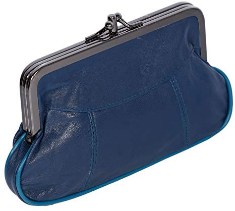 Christian Wippermann Echt Leder Damen Geldbörse mit Clipverschluss 17x10x2-4 cm - Spangengeldbörse mit Reißverschlussfächern - Portemonnaie mit Clip - Elegante Klippbörse Leder für Damen Blau