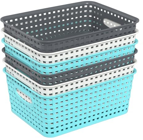 Qshape Kitchen Plastic Weave Storage Baskets, Plastic Woven Storage Basket, 6 Packs