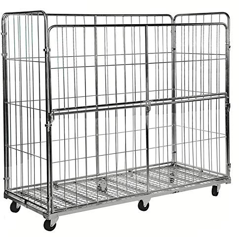 Gitterrollwagen 400 kg, breit, mit 4 Seiten, LxBxH 2.000 x 800 x 1.800 mm, verzinkt