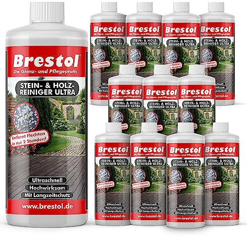 STEINREINIGER INTENSIV AUSSEN 12x 1000 ml – Pflasterstein Reiniger mit SOFORTWIRKUNG, Grünbelagentferner, beseitigt Schmutz, Algen & Flechten, Stein Reiniger Außen, Terrassenplatten Reiniger