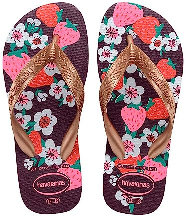Havaianas Kids Flores Girls FlipFlop Eggplant/Rose Gold 1/1.5 UK
