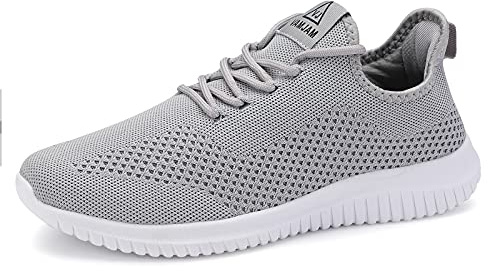 VAMJAM Men's Running Shoes Ultra Lightweight Breathable Walking Shoes Non Slip Athletic Fashion Sneakers Mesh Workout Casual Sports Shoes Light Grey Size 12