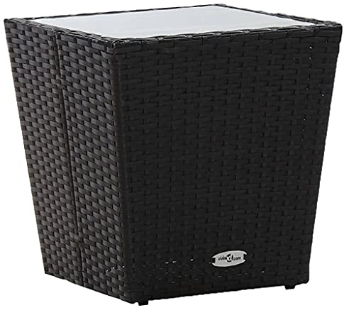 KTHLBRH (Blitzlie ferung) Gartentisch Outdoor-Tisch Kaffeetisch Lounge-Tisch Balkontisch Terrassentisch Beistelltisch Schwarz 41,5x41,5x43 cm Poly Rattan und Hartglas