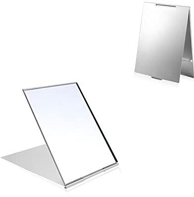LELE LIFE 2 x ultradünne, tragbare Klappspiegel, Aluminiumgehäuse, leicht zu transportieren, Reise-Make-up-Spiegel, Desktop-Klappspiegel, Kosmetikspiegel, Mini-Größe, 8,3 x 5 cm, XXS