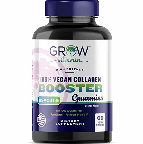 grow vitamin Collagen Booster Gummy Bears – Hair, Skin, Nails & Joint Support – USDA Organic, 100% Vegan & Non-GMO – Strawberry Flavored, 60 Vegan Gummies