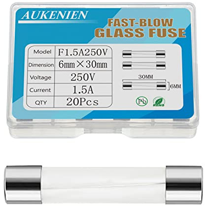 AUKENIEN 1,5A 1,5 Ampere 250V Glassicherung 6x30MM Sicherungen Glasrohrsicherung Feinsicherung Schnelle Schlag Glas Sicherung