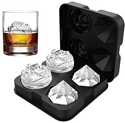 HANCELANT - Bandeja para cubitos de hielo, moldes para cubitos de hielo de 2.5 pulgadas, 2 cavidades de silicona rosa y 2 bolas de hielo de diamante, forma de cubitos de hielo grandes de fácil