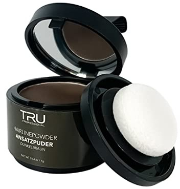 TRU Hairline Powder Haaransatz-Farbpuder 4g (Dunkelbraun) lichtes Haar & graue Ansätze, mattes Finish