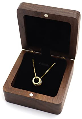 DSHOM Natural Walnut Wooden Necklace Gift Box Pendant Storage Case Jewelry Display Box for Anniversary Propose Christmas