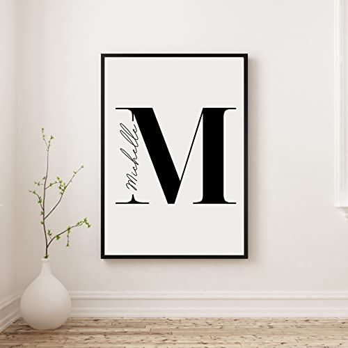 Personalisiertes Buchstabenposter, schwarz-weiß, Premium Papier, Kunstdruck Wandposter Wanddeko minimalistisch, Wohnzimmerposter mit Namen Namensposter Geschenkidee A3