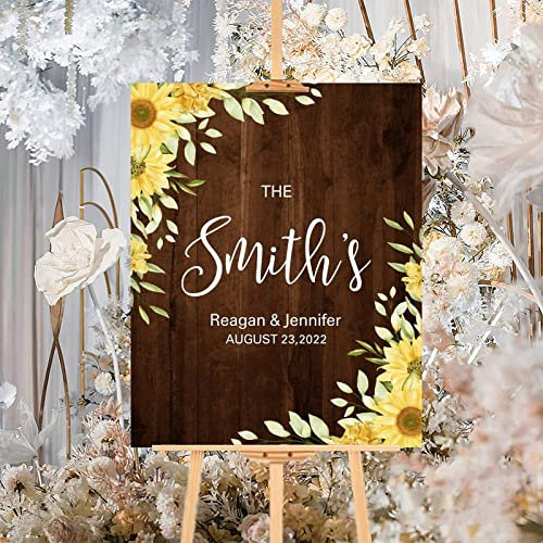 Rustikales Holzschild für Hochzeiten, Sonnenblume, braunes Holz, Hochzeit, Willkommensschild, personalisierbar, für Hochzeit, Party, Zeremonie, perfekt für Brautparty, Verlobung, Brautparty,