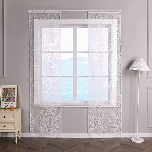 ESLIR Schiebegardinen Ausbrenner Flächenvorhänge Set 2er Gardinen mit Klettband Schiebevorhänge mit Klettband Transparent Vorhang Weiß #1 BxH 57x245cm 2 Stück
