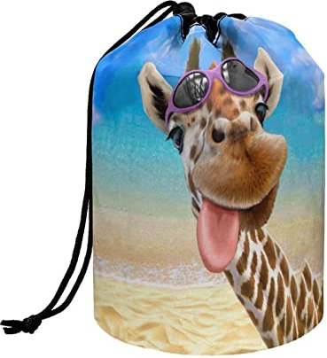 chaqlin Kosmetiktasche mit Kordelzug, für Damen und Mädchen, tragbar, Kosmetiktasche mit Kordelzug, Strandgiraffe, Einheitsgröße, Kulturbeutel