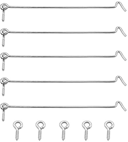 Waziaqoc Chiusura con gancio e occhiello da 8 pollici (5 pezzi), resistente in ferro da fienile, chiusura a vite, chiusura a vite, per porte scorrevoli, cancelli, finestre, cabine, colore: argento