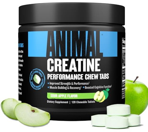 ANIMAL Creatine Performance Chew Tabs Green Apple - Chewable Tablets with 5 g Creatine Monohydrate per Serving & Sea Salt for Enhanced Effectiveness - 120 Tablets