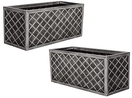 STAR SUPPLIES Plastic Rectangular Long Large 70cm Lazio Trough Pewter Planter For Outdoor Garden Plants Flowers (2 Lazio Planters)
