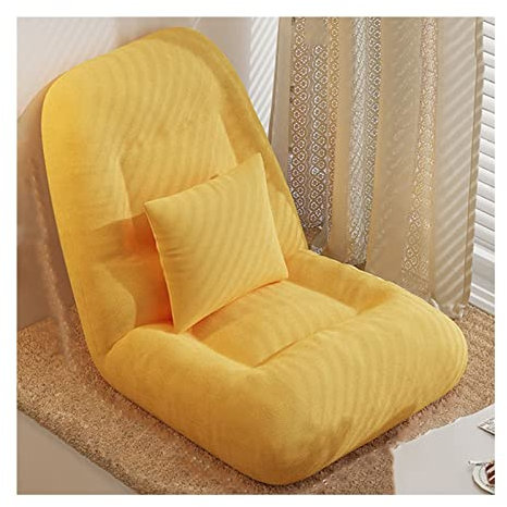 XLIHAWY Bodenstuhl, Verstellbarer Klappbarer Liegestuhl Mit Kissen, Gepolstertes Schlafsofa Mit Rückenlehne Für Balkon Wohnbereich Lesen Schlafzimmer (Farbe : Gelb, Größe : 55x50x60cm)