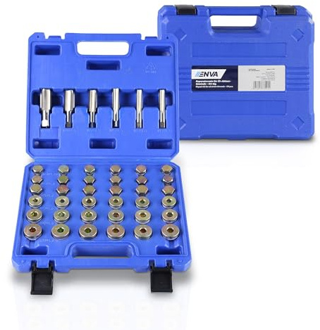 ENVA Reparatursatz für Öl Ablass Gewinde 114-TLG. Ölablassschraube Reparatursatz Ölwanne Gewinde Reparatur Set KFZ Gewindereparaturwerkzeuge für M13-M22