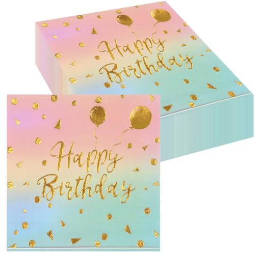Servietten Geburtstag Happy Birthday Servietten, 50 Stück Servietten Geburtstag Mädchen, Geburtstagsservietten Papierservietten für Mann Frau Mädchen Party Deko Tischdeko Geburtstag
