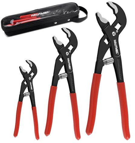 HAUTMEC 3PCS Tongue and Groove Joint Pliers Set,Auto-Adjusting Quick-Action Water Pump Pliers with Storage Tool Bag,Includes 7-inch,10-inch, and 12-inch HT0324-PL