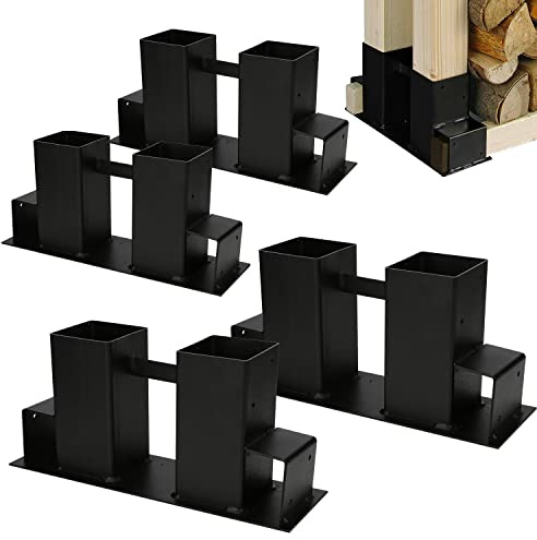Eulenke Holzstapelhilfe 4 Stück Schwarz für Kaminholzregal | Metallhalter für Kantholz und Brennholz, verstellbar als Holzunterstand im Garten, Keller oder Kaminbereich