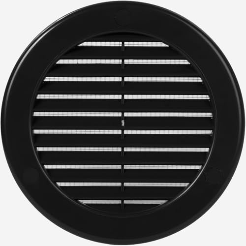 Vent Systems 100 mm / 4 Inch (Opening Dimensions) Black Soffit Vent Cover - Plastic Round Air Vent Grille - Built-in Mesh Screen - HVAC Register Louver for Bathroom, Home, Kitchen