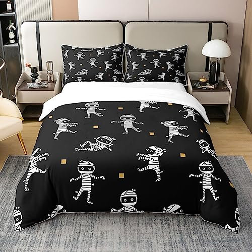 100% Bio-Baumwolle Lustiger Geist Bettbezug für Jungen Mädchen,Halloween Bettwäsche Set für Jungen Mädchen,Gothic Spooky Tröster Abdeckung Glückliche Halloween Bett Sets mit 2 Kissenbezüge,200x200