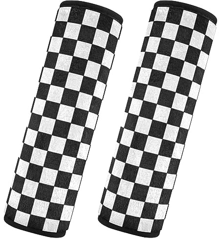 CHIFIGNO Black and White Checkered Car Seat Belt Covers 2Pcs Fashion Seat Belt Cushion Cover Seat Belt Shoulder Pad for Car Bag, M