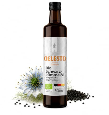 OELESTO® BIO Schwarzkümmelöl kaltgepresst ungefiltert - 500ml - [4600mg/kg THYMOCHINONGEHALT] - Black Seed Oil Organic - Kümmelöl Vitalöl - ägyptisches Schwarzkümmel Öl - naturbelassen - mühlenfrisch