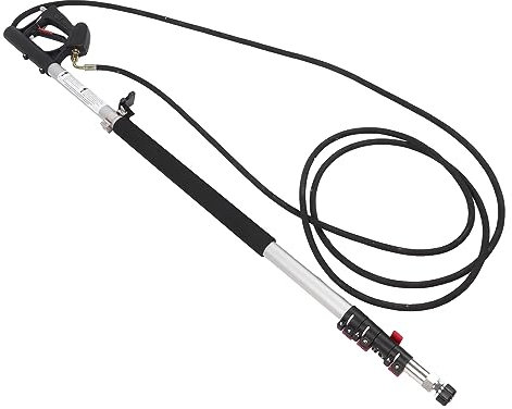 Teleskop Druckreiniger Stab mit 4 verstellbarem Hebelverschlüssen und 2 Schlauchadaptern,5 Düsen Hochdruckreiniger für Soffits, Dachrinnen und Dach