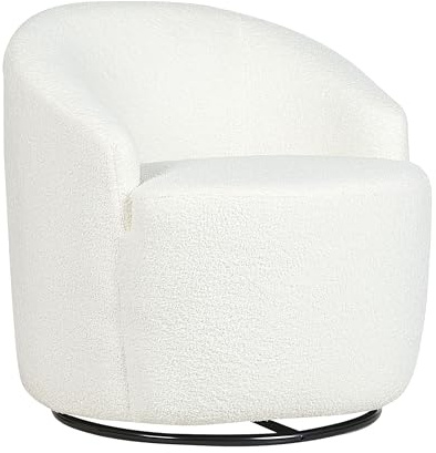 Beliani Armsessel Gebogene Rückenlehne Glanzvolle Design Boucle Plüsch Stoff Schwarze Untergestell Drehbar 360° Weiß Davik