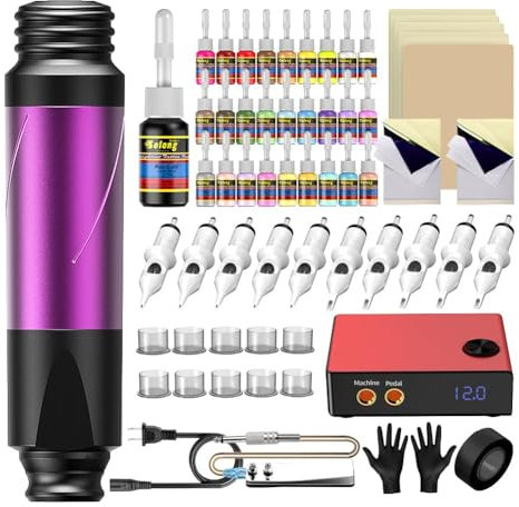 Solong Tattoo-Exklusivset Innovative Hybridmaschine, CE-zertifizierte Nadeln, vielfältige Tinten und umfassendes Zubehör - inklusive Garantie Temporäre Tattoos