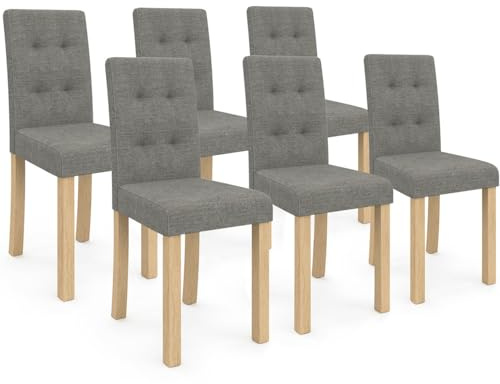 IDMarket - Lot de 6 chaises POLGA capitonnées Grises pour Salle à Manger