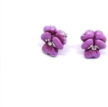 Orecchini a Lobo con Fiore Viola del Pensiero Fatto a Mano | Fiore Viola o Violetta del Pensiero Fatta a Mano, Base in Acciaio