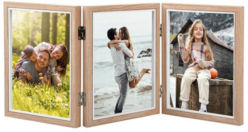Ehuihuan Portafoto Multiplo, Portafoto Pieghevole, Cornice Legno 3 Foto, Portafoto Doppio Collage per Foto da Parete Scrivania Decorazione Regali di Nozze