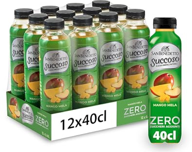 San Benedetto, Succoso Zero al Mango e Mela, 12x400 ml Bevanda Leggera e Dissetante in Acqua Minerale Naturale, Senza Zuccheri, Conservanti Coloranti e Glutine