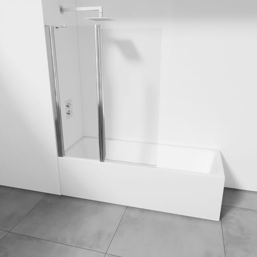 Paroi de baignoire pivotante avec un panneau fixe et un panneau pivotant 115 x 145 cm - Verre anticalcaire des deux côtés - Verre trempé transparent 6 mm - profilés Argent brillant - Entrée à gauche