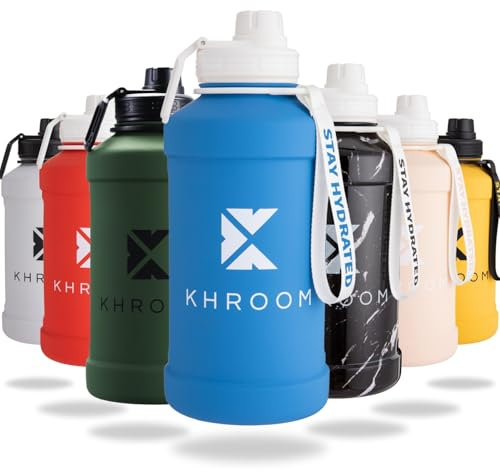 Khroom Edelstahl Trinkflasche 1,3L & 2,2L – Kohlensäure geeignet, auslaufsicher, spülmaschinenfest, einwandig, BPA-frei | Metall Outdoorflasche | 1 Liter Wasserflasche | Sportflasche Blau