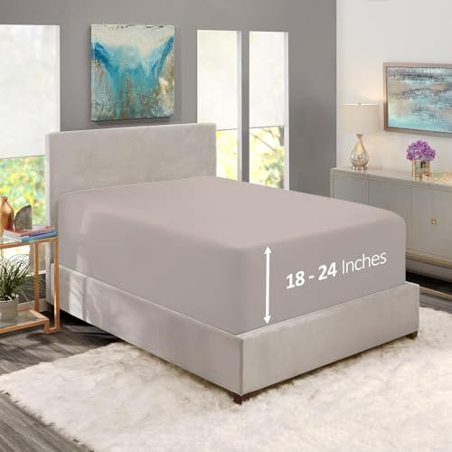 Hearth & Harbor Extra Deep Pocket King Fitted Sheet - Fits 18 to 24 Inch Mattress – Ultra Soft 1800 Microfiber, Wrinkle-Free & Breathable – Hotel Luxury Fitted Sheet Only, Linen