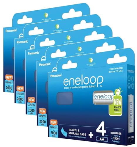 Eneloop Pack of 5 x 4 Rechargeable Ni-MH Batteries AA 2000 mAh + Storage Box