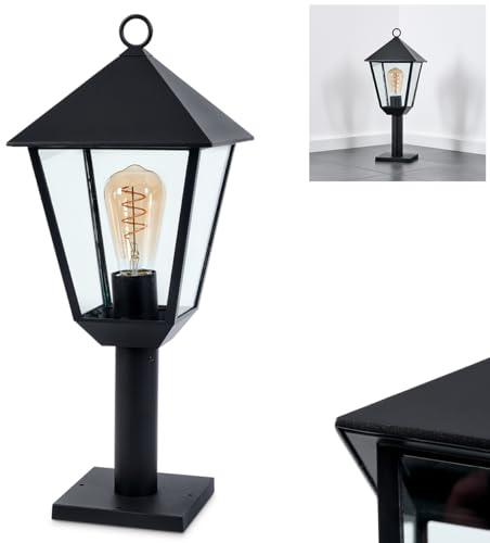HOFSTEIN Sockelleuchte Anfei, Außenwegeleuchte aus Metall/Glas in Schwarz/Klar, Wegeleuchte im Landhaus/Antik/Retro/Vintage-Design für Garten, Außenbereich, Hof, Terrasse, 50 cm, E27, IP44
