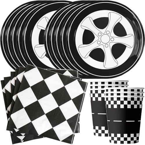 YGCHEN Vaisselle de Fête Voiture de Course Vaisselle Decoration Anniversaire Car Vaisselle Jetable Assiettes Gobelets Serviettes Fournitures de Fête de Voiture de Course Set 10 Invités