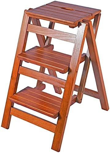 SORVA Kletterhocker für den Innenbereich, hölzerner 3-stufiger Klapptritthocker und 3-Stufen-Leiter, Sicherheits-Klappregal, Haushaltstreppenstuhlsitze, Tritthocker, Hochstuhl, Holzregal, Trittlei