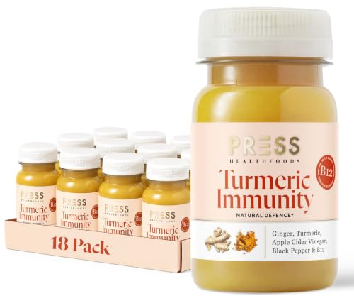 Press Healthfoods Immunity Shots - 18 x 100ml | Ginger & Apple Cider Vinegar Turmeric | B12 Immune System Booster | Natural Energy Drink | Ginger and Turmeric Shots Multipack