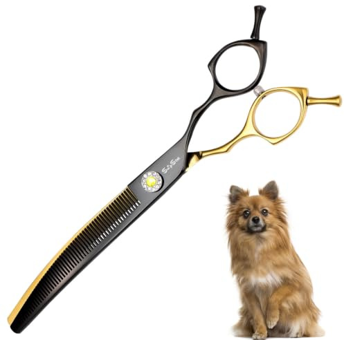 7.5in 25° Curved Dog Grooming Scissors Professional, 56 Teeth Dog Trimming Scissors, Japanese VG10 Stainless Steel Sharp Blender, Ergonomic Pet Thinning Shears for Dogs Cats Face Paws Limbs Groomer