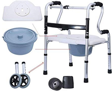 MRKU Duschtoilettenstuhl mit Topf für Senioren, zusammenklappbarer Rollator mit 2 Rädern, Gehgestell, Transportstuhl mit Klappsitz, Mobilitätshilfe für ältere, übergewichtige Erwachsene