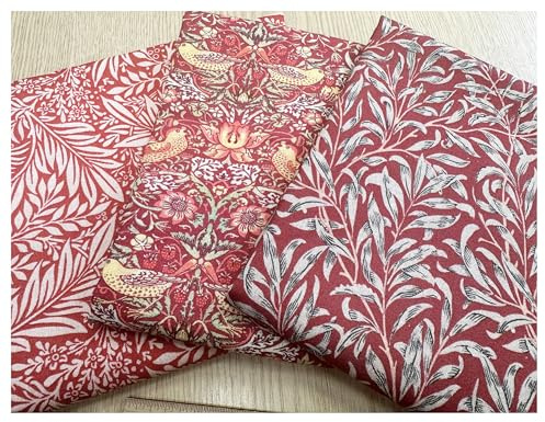 Paquete de tela Fat Quarter – William Morris Rojo carmesí – Material de tela con estampado floral de pájaros